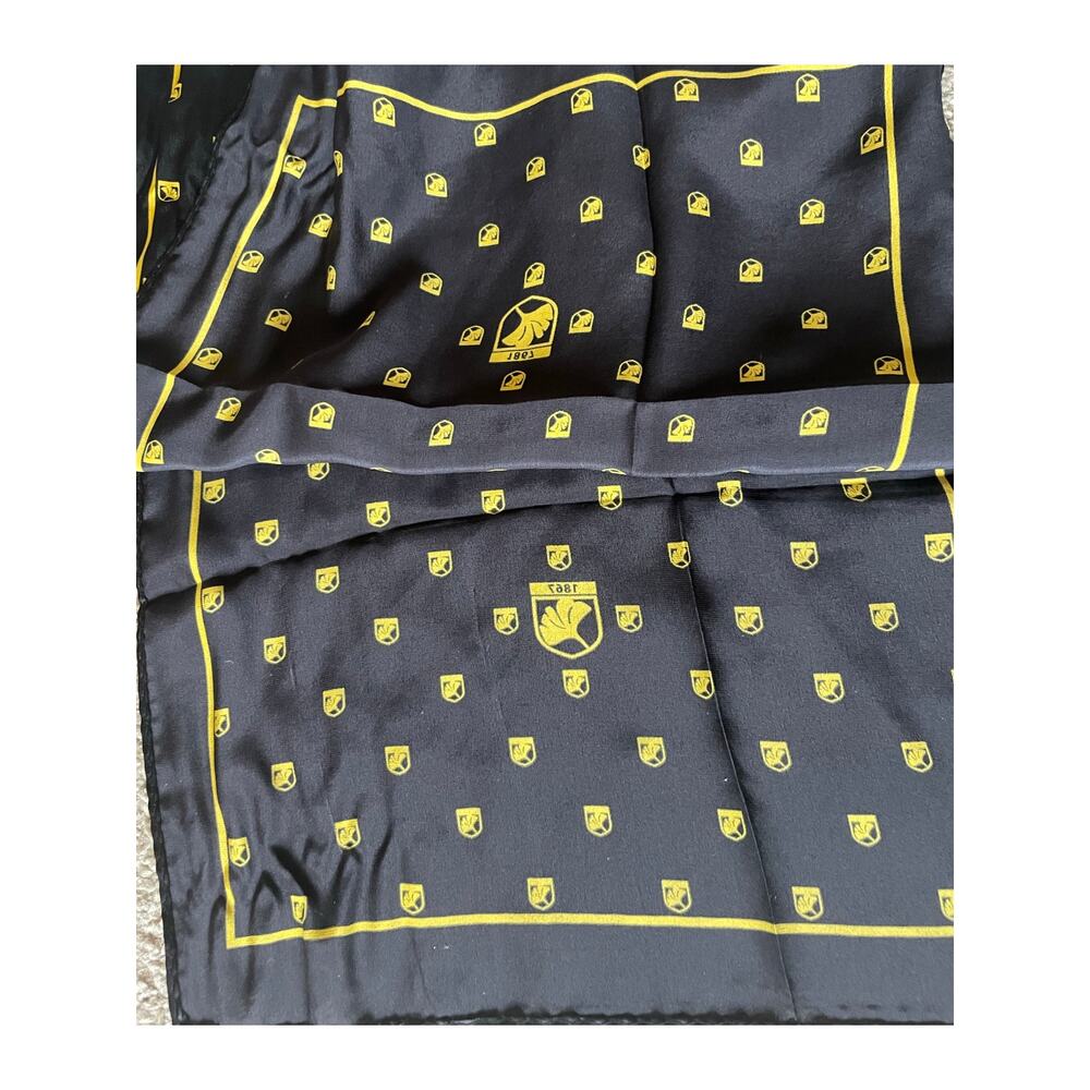 Black Silk Scarf with Yellow flowers and boarder 53x12 Classic Goth Cottagecore - Picture 2 of 7